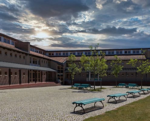 High school courtyard.